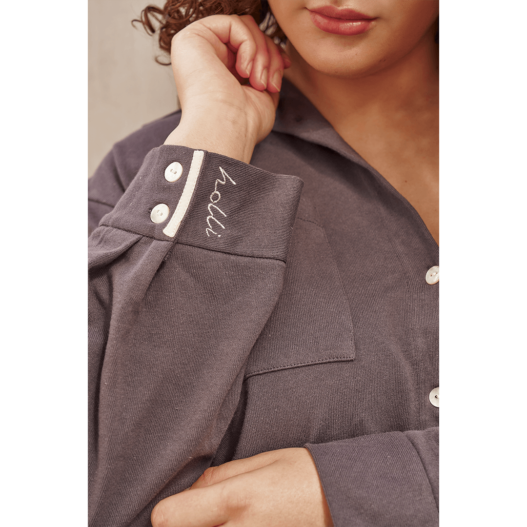 holli Midnight Stripe Button Down cuff logo detail
