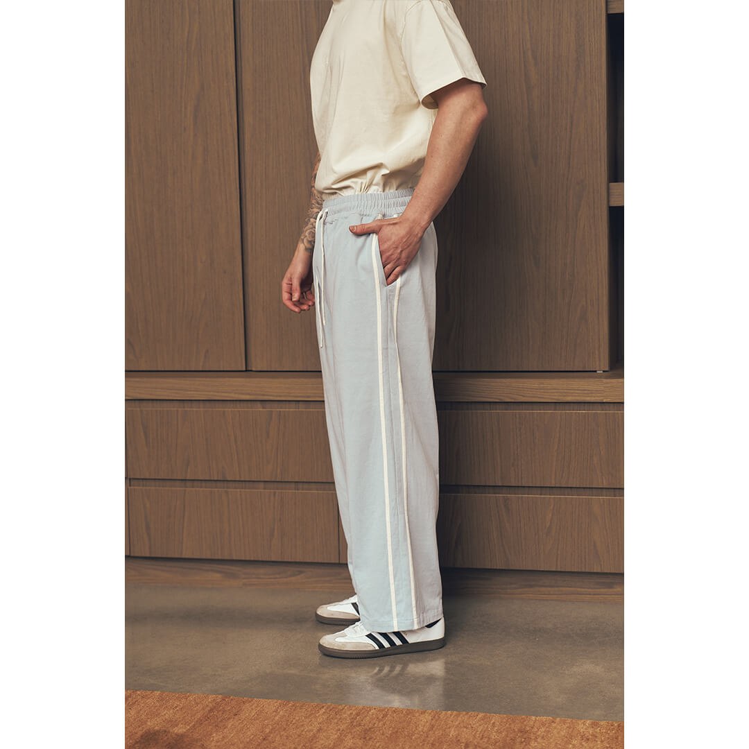 Stripe Travel Pant in Sky - side detail